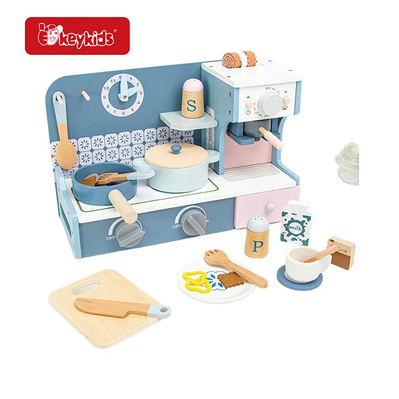 Unisex Wooden Pretend Play Kitchen Toy Set with Stove & Coffee Machine - Early Education Learning Toys for Kids W10L023
